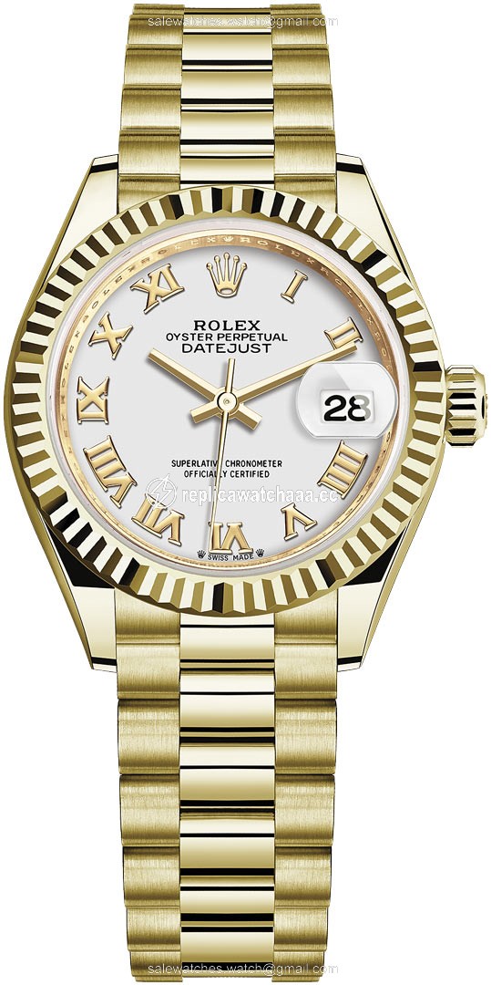 279178 White Roman President Rolex Lady Datejust 28mm Yellow Gold Ladies Watch 279178 White Roman President Rolex Lady Datejust 28mm Yellow Gold Ladies Watch