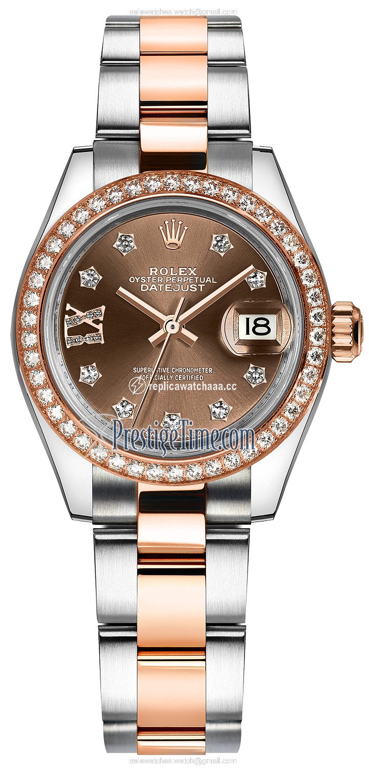 279381RBR Chocolate 17 Diamond Oyster Rolex Lady Datejust 28mm Stainless Steel and Everose Gold Ladies Watch 279381RBR Chocolate 17 Diamond Oyster Rolex Lady Datejust 28mm Stainless Steel and Everose Gold Ladies Watch