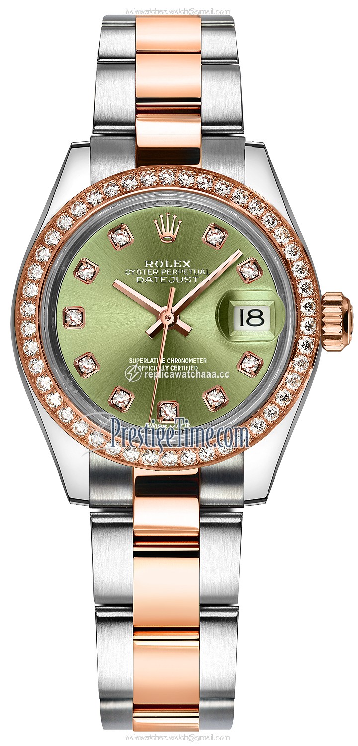 279381RBR Olive Green Diamond Oyster Rolex Lady Datejust 28mm Stainless Steel and Everose Gold Ladies Watch 279381RBR Olive Green Diamond Oyster Rolex Lady Datejust 28mm Stainless Steel and Everose Gold Ladies Watch