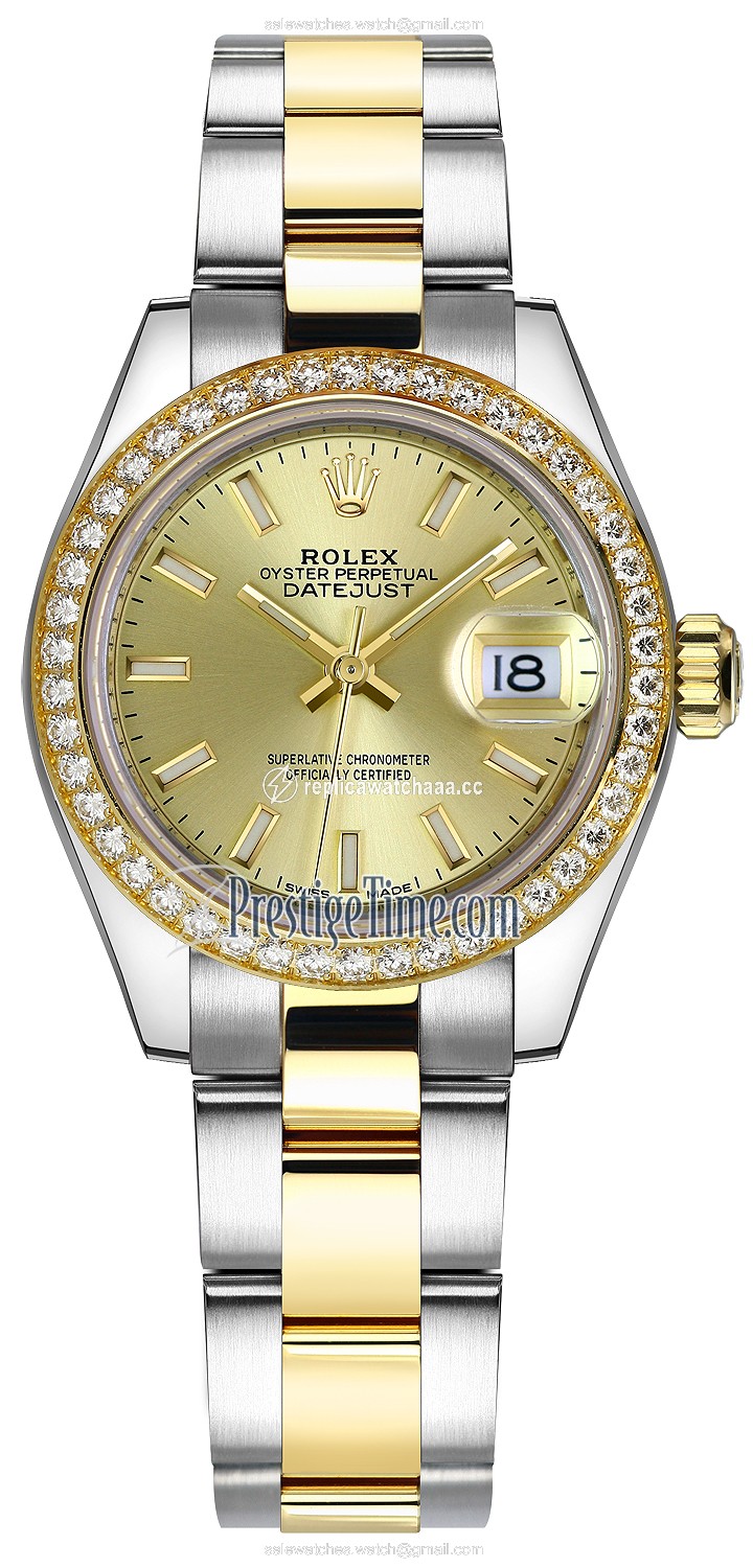 279383RBR Champagne Index Oyster Rolex Lady Datejust 28mm Stainless Steel and Yellow Gold Ladies Watch 279383RBR Champagne Index Oyster Rolex Lady Datejust 28mm Stainless Steel and Yellow Gold Ladies Watch
