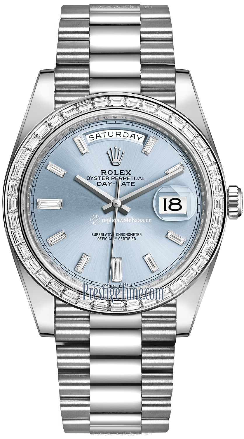 228396TBR Ice Blue Baguette Rolex Day-Date 40mm Platinum Mens Watch 228396TBR Ice Blue Baguette Rolex Day-Date 40mm Platinum Mens Watch