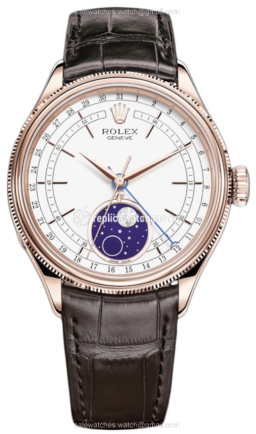 50535 White Brown Strap Rolex Cellini Moonphase 39mm Mens Watch 50535 White Brown Strap Rolex Cellini Moonphase 39mm Mens Watch