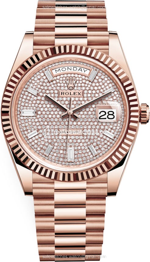 228235 Pave Baguette Rolex Day-Date 40mm Everose Gold Mens Watch 228235 Pave Baguette Rolex Day-Date 40mm Everose Gold Mens Watch