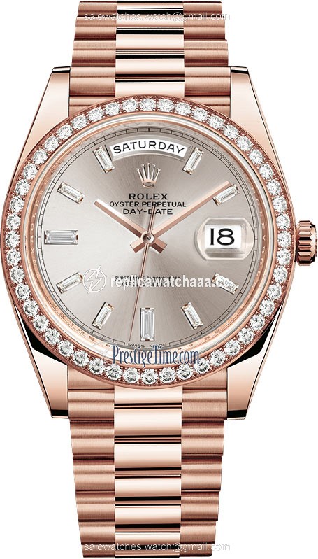 228345RBR Sundust Baguette Index Rolex Day-Date 40mm Everose Gold Mens Watch 228345RBR Sundust Baguette Index Rolex Day-Date 40mm Everose Gold Mens Watch