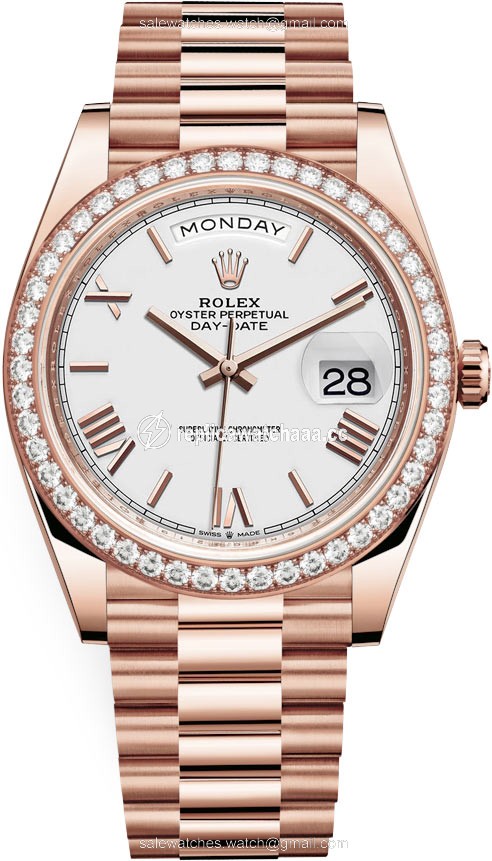 228345RBR White Roman Rolex Day-Date 40mm Everose Gold Mens Watch 228345RBR White Roman Rolex Day-Date 40mm Everose Gold Mens Watch