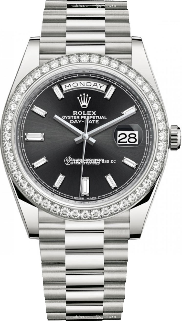 228349RBR Black Baguette Rolex Day-Date 40mm White Gold Mens Watch 228349RBR Black Baguette Rolex Day-Date 40mm White Gold Mens Watch