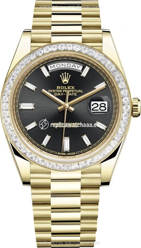 228398TBR Black Baguette Rolex Day-Date 40mm Yellow Gold Mens Watch 228398TBR Black Baguette Rolex Day-Date 40mm Yellow Gold Mens Watch