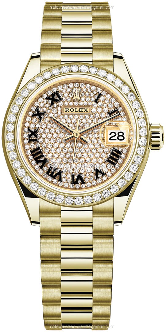 279138RBR Pave Black Roman President Rolex Lady Datejust 28mm Yellow Gold Ladies Watch 279138RBR Pave Black Roman President Rolex Lady Datejust 28mm Yellow Gold Ladies Watch