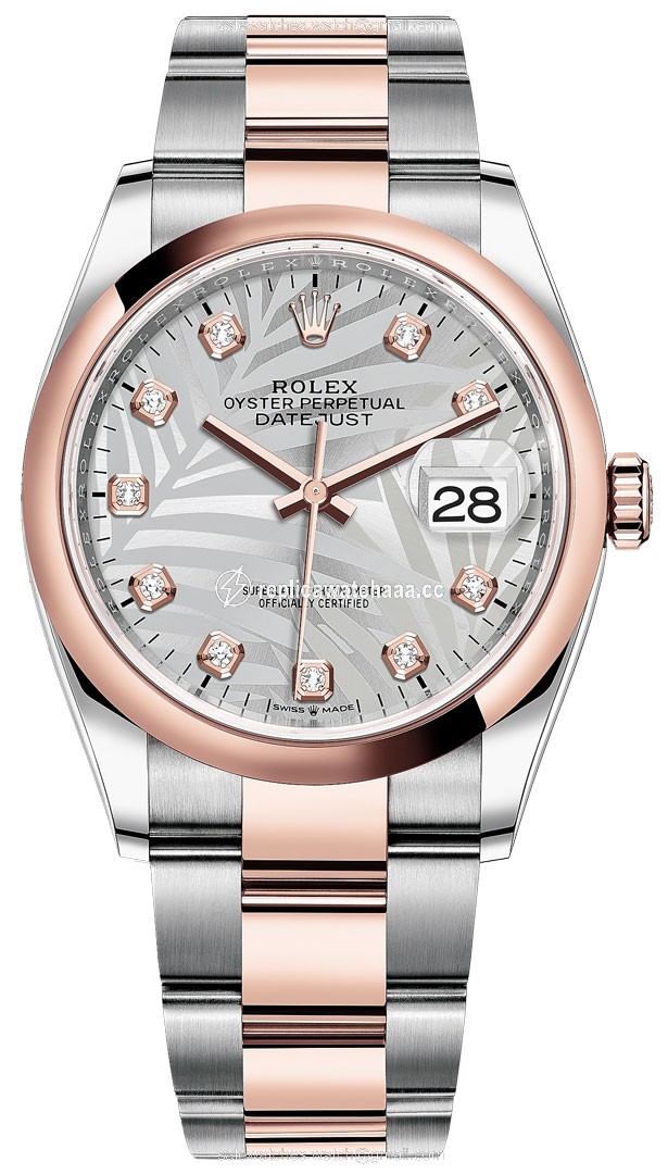 126201 Silver Palm Diamond Oyster Rolex Datejust 36mm Stainless Steel and Rose Gold Ladies Watch 126201 Silver Palm Diamond Oyster Rolex Datejust 36mm Stainless Steel and Rose Gold Ladies Watch