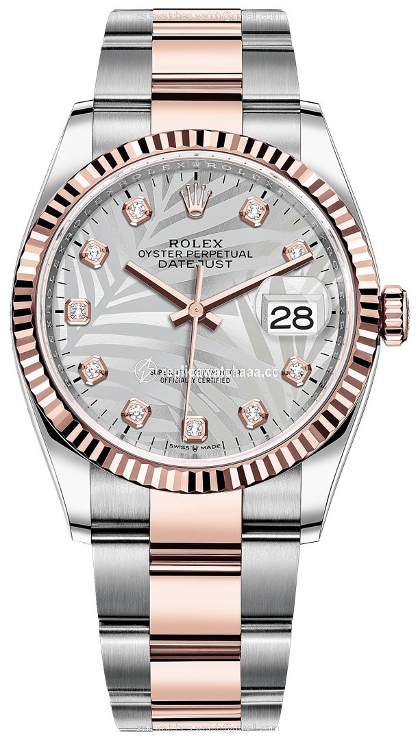 126231 Silver Palm Diamond Oyster Rolex Datejust 36mm Stainless Steel and Rose Gold Ladies Watch 126231 Silver Palm Diamond Oyster Rolex Datejust 36mm Stainless Steel and Rose Gold Ladies Watch