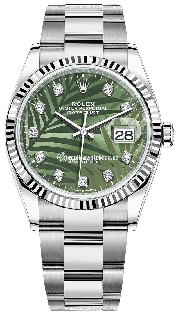 126234 Olive Green Palm Diamond Oyster Rolex Datejust 36mm Stainless Steel Midsize Watch 126234 Olive Green Palm Diamond Oyster Rolex Datejust 36mm Stainless Steel Midsize Watch