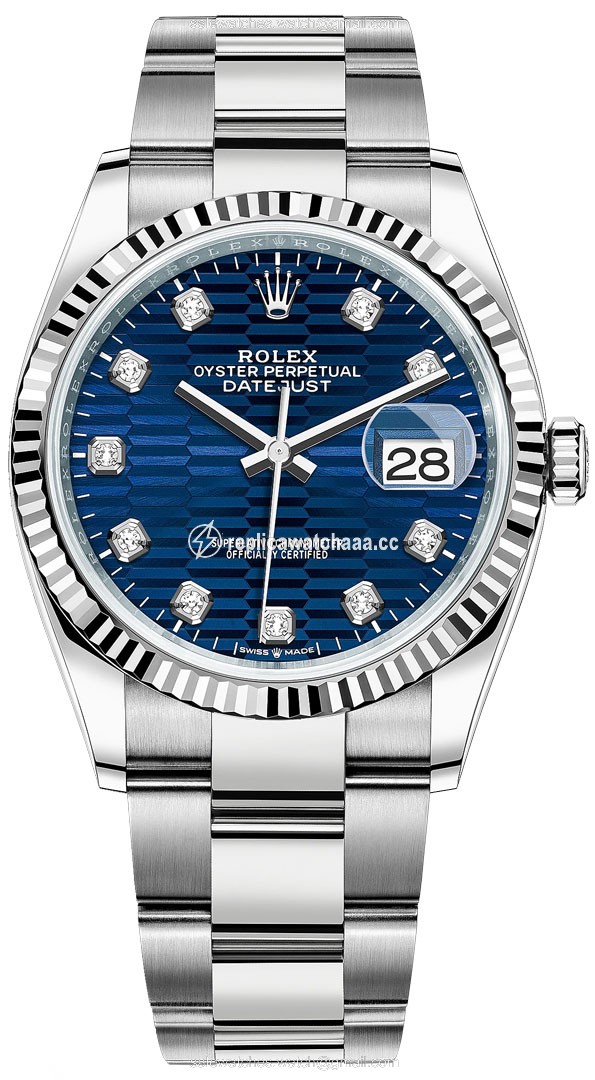 126234 Bright Blue Fluted Diamond Oyster Rolex Datejust 36mm Stainless Steel Midsize Watch 126234 Bright Blue Fluted Diamond Oyster Rolex Datejust 36mm Stainless Steel Midsize Watch