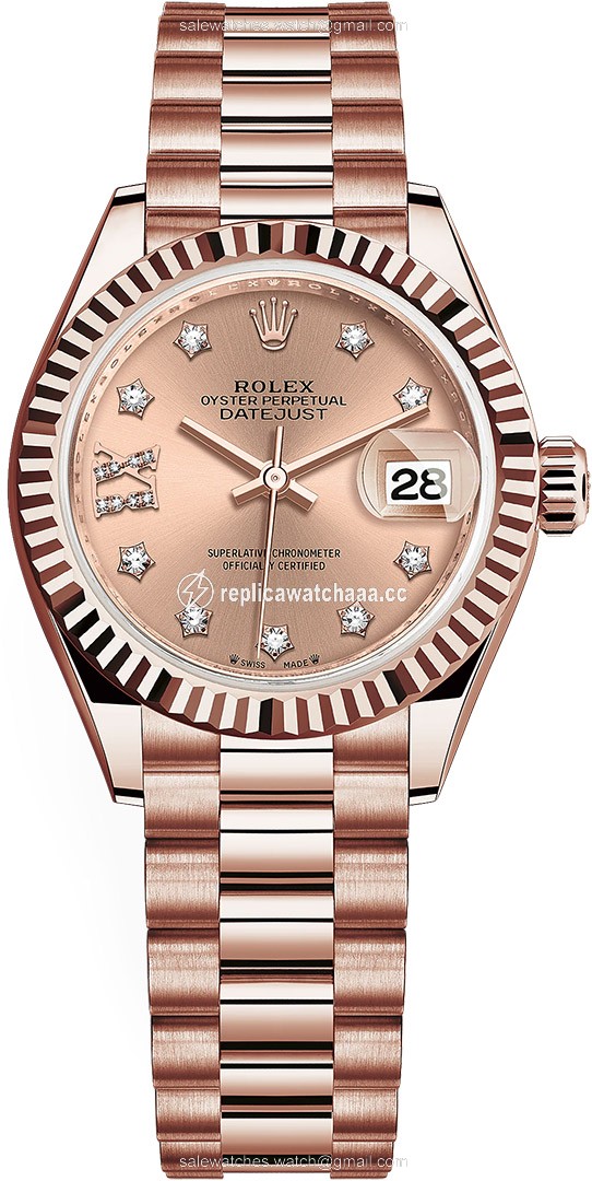 279175 Rose 17 Diamond President Rolex Lady Datejust 28mm Everose Gold Ladies Watch 279175 Rose 17 Diamond President Rolex Lady Datejust 28mm Everose Gold Ladies Watch