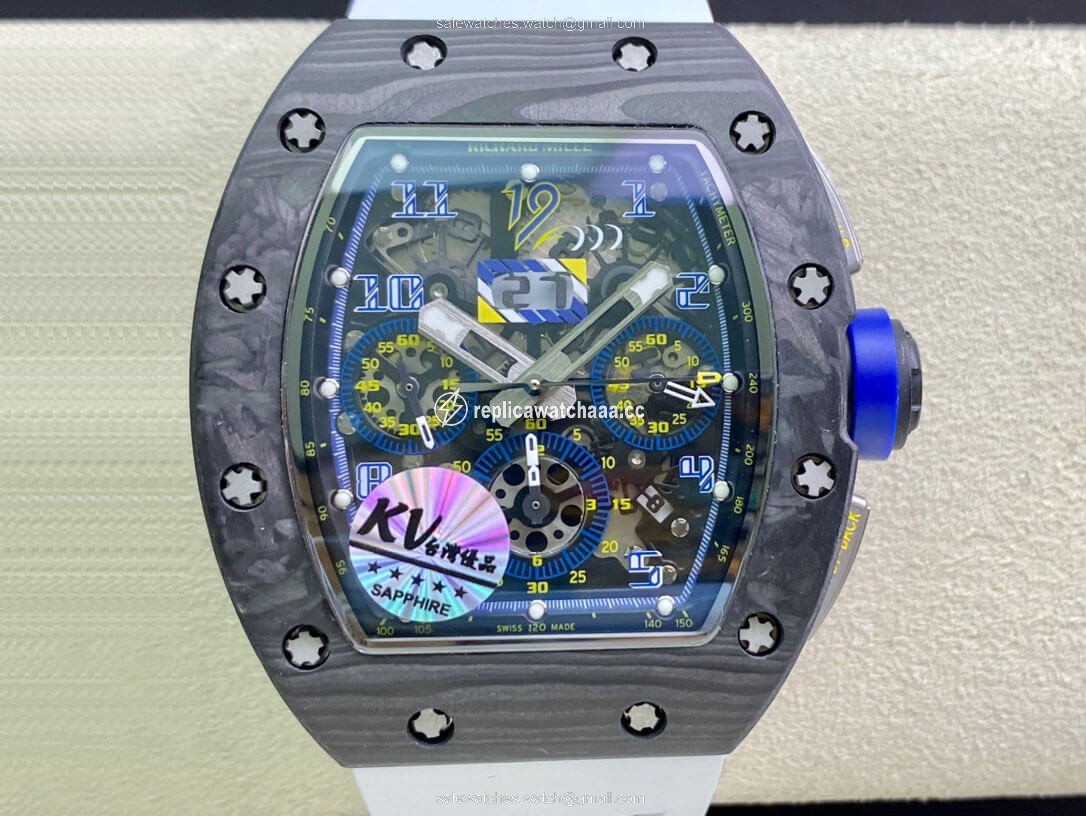 Richard Mille RM011 KV Factory Carbon Fiber White Rubber Strap Richard Mille RM011 KV Factory Carbon Fiber White Rubber Strap