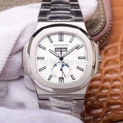 PF Factory Patek Philippe Nautilus 5726/1A-010 Moonphase Silver White Dial PF Factory Patek Philippe Nautilus 5726/1A-010 Moonphase Silver White Dial