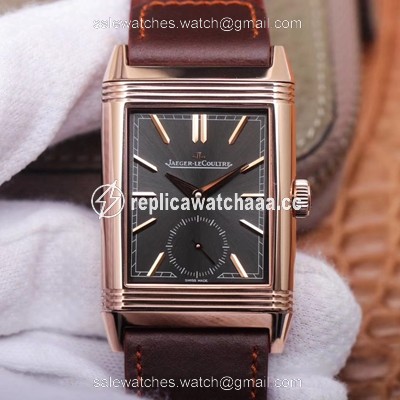 Jaeger LeCoultre Reverso Tribute Double-sided Double Time Zone Flip MG Factory Rose Gold Black Dial Jaeger LeCoultre Reverso Tribute Double-sided Double Time Zone Flip MG Factory Rose Gold Black Dial