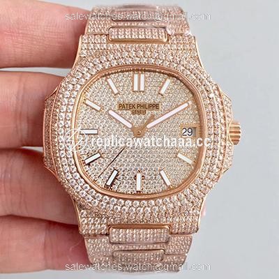 Patek Philippe Nautilus Jumbo 5719/10G-010 Rose Gold Full Diamond Dial Patek Philippe Nautilus Jumbo 5719/10G-010 Rose Gold Full Diamond Dial