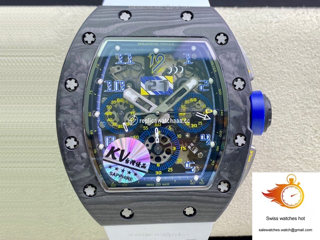Richard Mille RM011 KV Factory Carbon Fiber White Rubber Strap 1 Richard Mille RM011 KV Factory Carbon Fiber White Rubber Strap 1