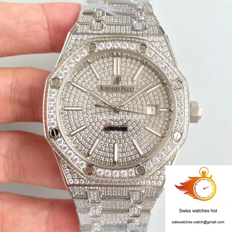 Audemars Piguet Royal Oak 15400.OR Full Diamond White Dial 1 Audemars Piguet Royal Oak 15400.OR Full Diamond White Dial 1