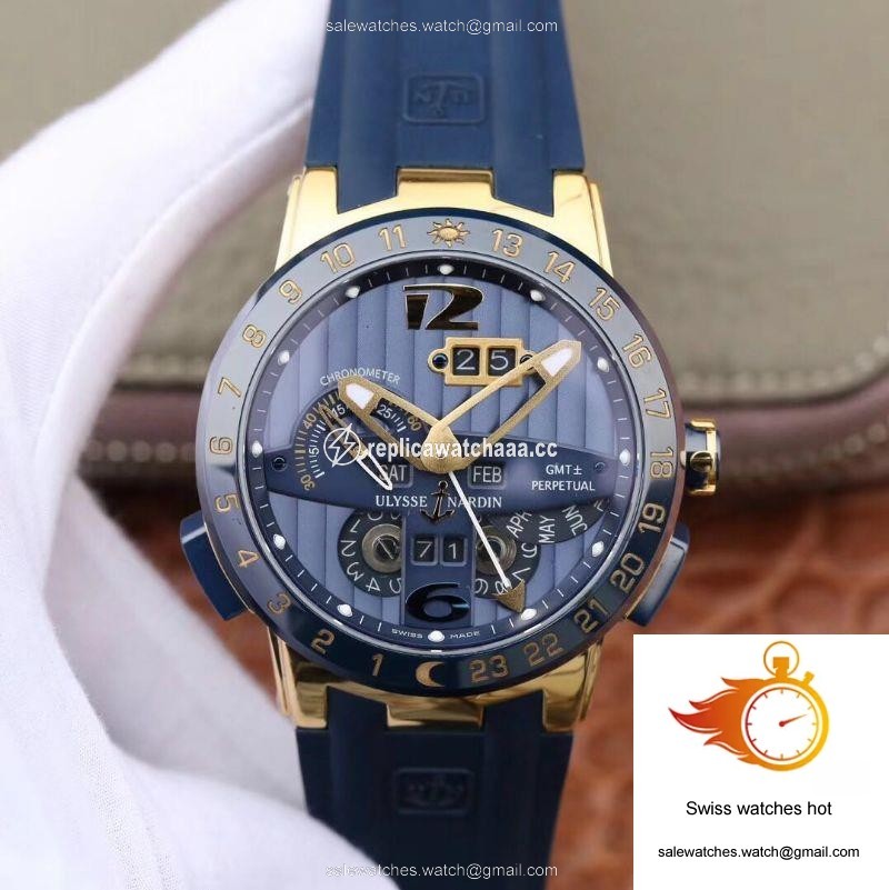 Ulysse Nardin El Toro 322-00-3/BQ All Working GMT Calendar 18K Yellow Gold Blue Dial 1 Ulysse Nardin El Toro 322-00-3/BQ All Working GMT Calendar 18K Yellow Gold Blue Dial 1
