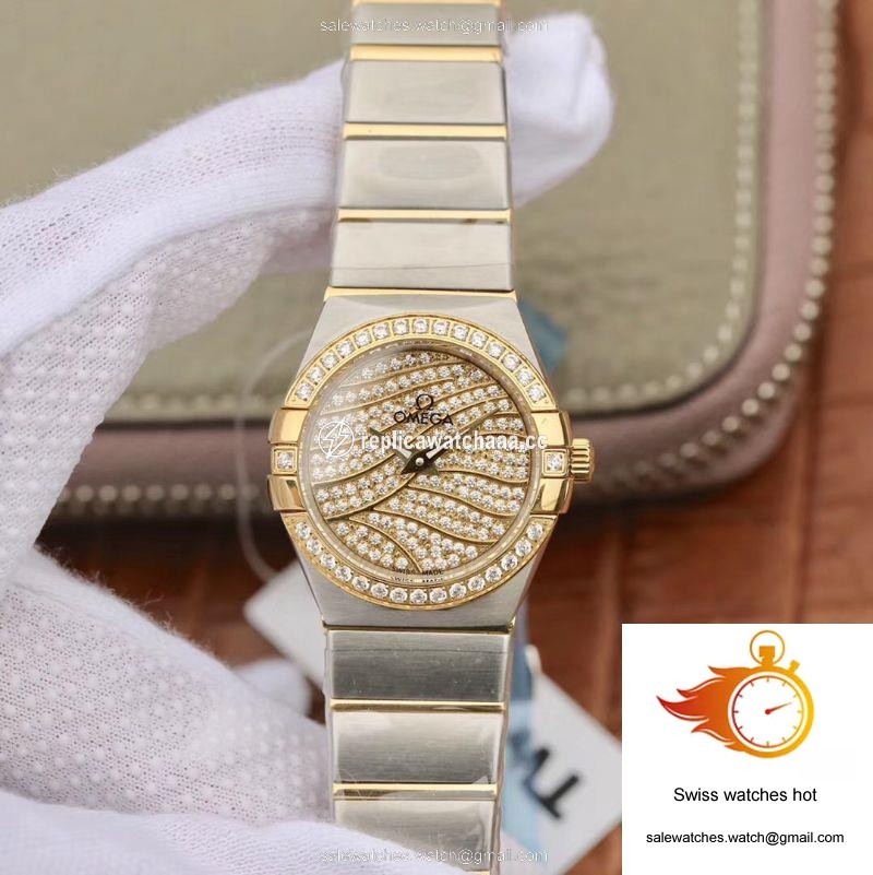 Omega Constellation Ladies 27MM TW Factory Yellow Gold Textured Diamond Dial 1 Omega Constellation Ladies 27MM TW Factory Yellow Gold Textured Diamond Dial 1