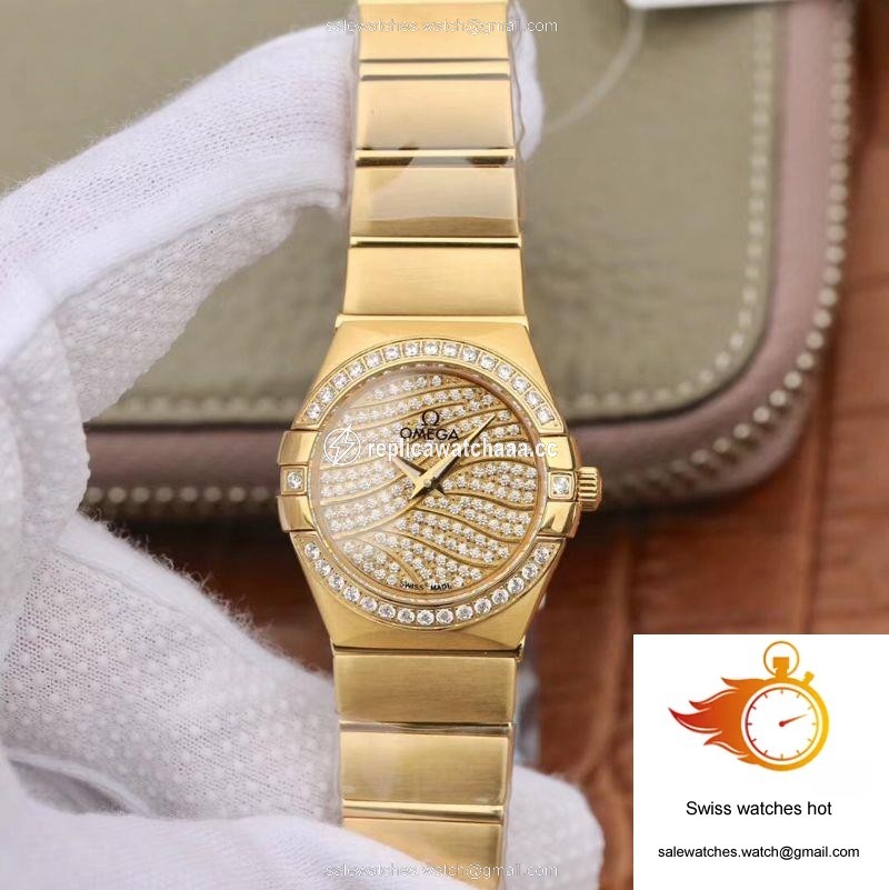 Omega Constellation Ladies 27MM TW Factory 18K Yellow Gold Textured Diamond Dial 1 Omega Constellation Ladies 27MM TW Factory 18K Yellow Gold Textured Diamond Dial 1