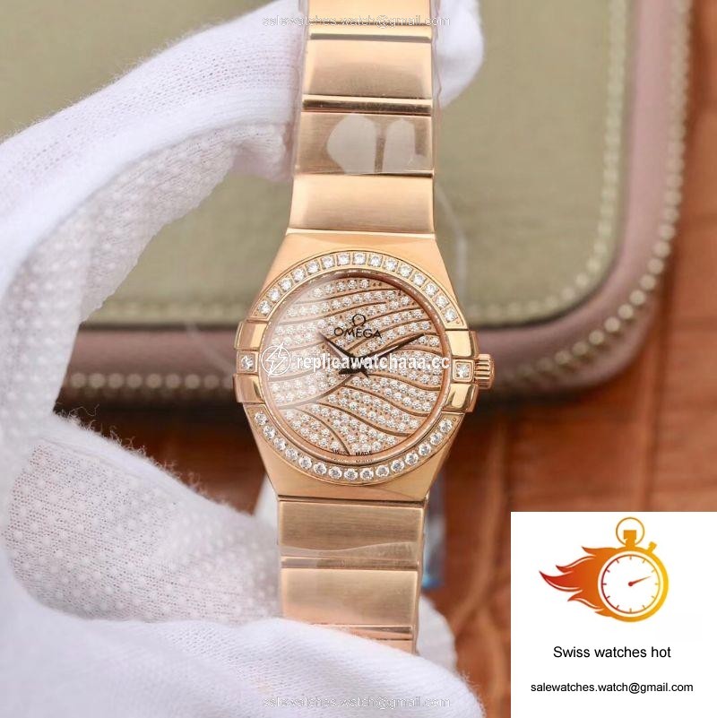 Omega Constellation Ladies 27mm TW Factory 18K Rose Gold Textured Diamond Dial 1 Omega Constellation Ladies 27mm TW Factory 18K Rose Gold Textured Diamond Dial 1