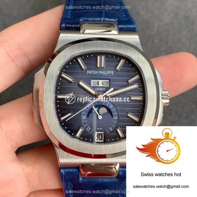 Patek Philippe Nautilus 5726/1A-014 GR Factory Blue Leather Strap 1 Patek Philippe Nautilus 5726/1A-014 GR Factory Blue Leather Strap 1