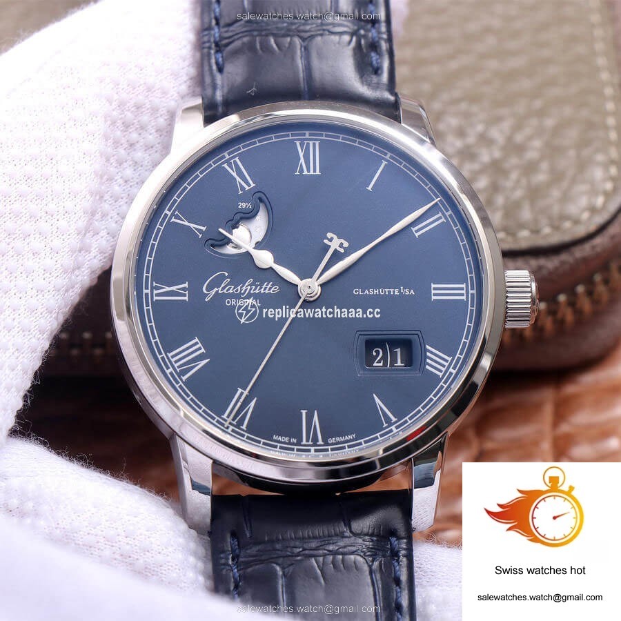 Glashutte Senator Moon Phase 1-36-04 V9 Factory Blue Leather Strap 1 Glashutte Senator Moon Phase 1-36-04 V9 Factory Blue Leather Strap 1