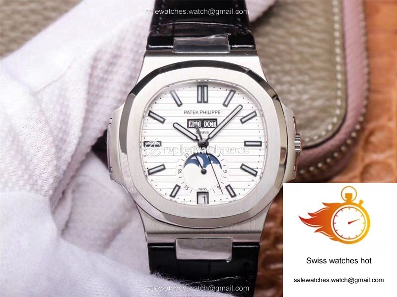 PF Factory Patek Philippe Nautilus 5726/1A-010 Moonphase Black Leather Strap 1 PF Factory Patek Philippe Nautilus 5726/1A-010 Moonphase Black Leather Strap 1