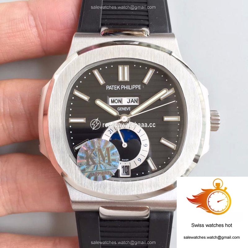 Patek Philippe Nautilus Annual Calendar Moonphase 5726A KM Factory V2 Black Dial 1 Patek Philippe Nautilus Annual Calendar Moonphase 5726A KM Factory V2 Black Dial 1