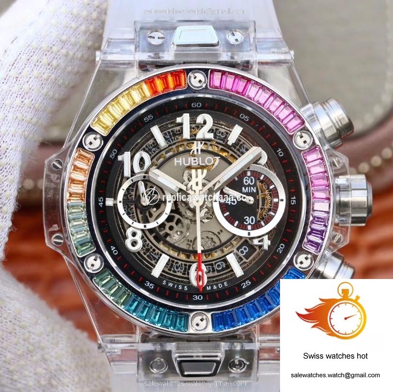 Hublot Big Bang Unico 411.JX.4802.RT Colorful Diamonds Bezel Skeleton Dial 1 Hublot Big Bang Unico 411.JX.4802.RT Colorful Diamonds Bezel Skeleton Dial 1