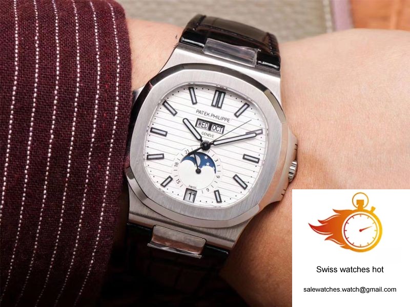 PF Factory Patek Philippe Nautilus 5726/1A-010 Moonphase Black Leather Strap 10 PF Factory Patek Philippe Nautilus 5726/1A-010 Moonphase Black Leather Strap 10