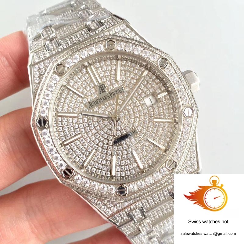 Audemars Piguet Royal Oak 15400.OR Full Diamond White Dial 2 Audemars Piguet Royal Oak 15400.OR Full Diamond White Dial 2