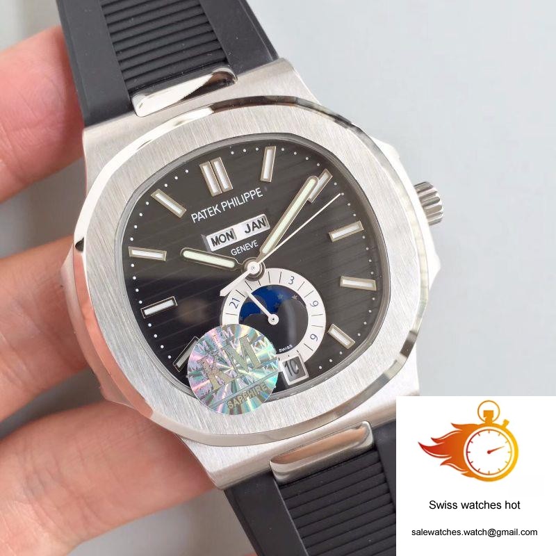 Patek Philippe Nautilus Annual Calendar Moonphase 5726A KM Factory V2 Black Dial 2 Patek Philippe Nautilus Annual Calendar Moonphase 5726A KM Factory V2 Black Dial 2
