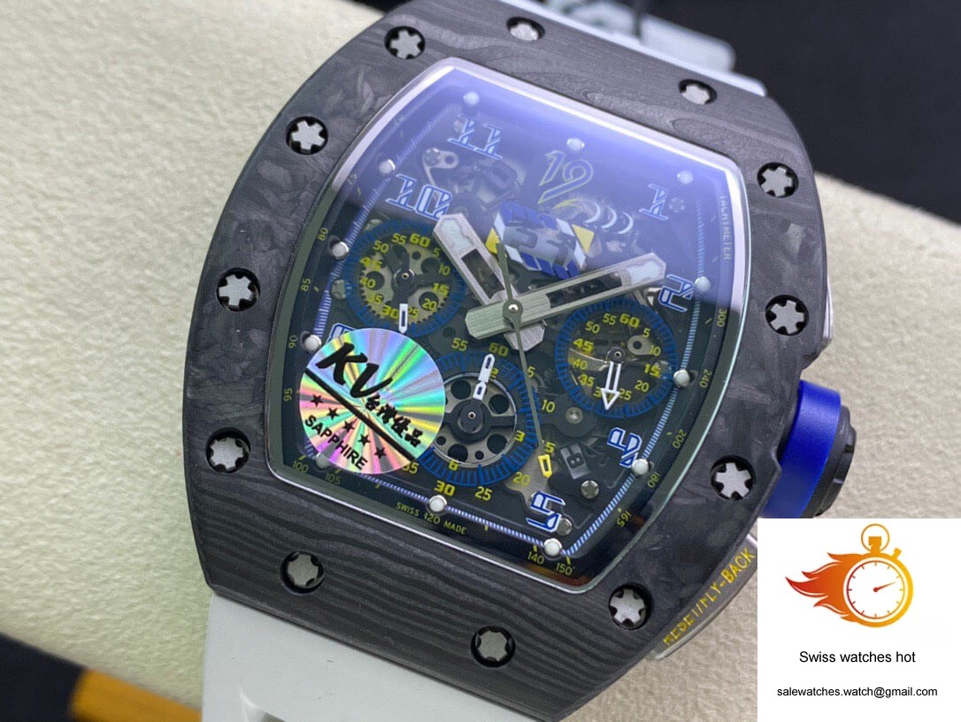 Richard Mille RM011 KV Factory Carbon Fiber White Rubber Strap 3 Richard Mille RM011 KV Factory Carbon Fiber White Rubber Strap 3
