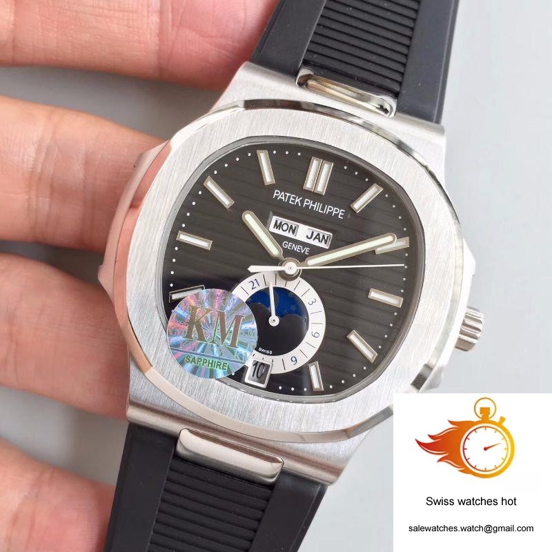 Patek Philippe Nautilus Annual Calendar Moonphase 5726A KM Factory V2 Black Dial 3 Patek Philippe Nautilus Annual Calendar Moonphase 5726A KM Factory V2 Black Dial 3