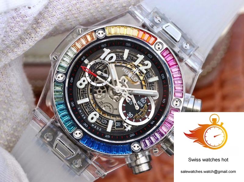 Hublot Big Bang Unico 411.JX.4802.RT Colorful Diamonds Bezel Skeleton Dial 3 Hublot Big Bang Unico 411.JX.4802.RT Colorful Diamonds Bezel Skeleton Dial 3