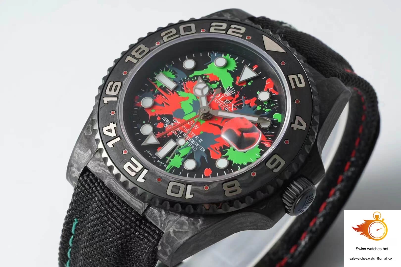 Rolex GMT-MASTER II Diw Carbon Fiber Color Dial Black Fabric Strap 4 Rolex GMT-MASTER II Diw Carbon Fiber Color Dial Black Fabric Strap 4