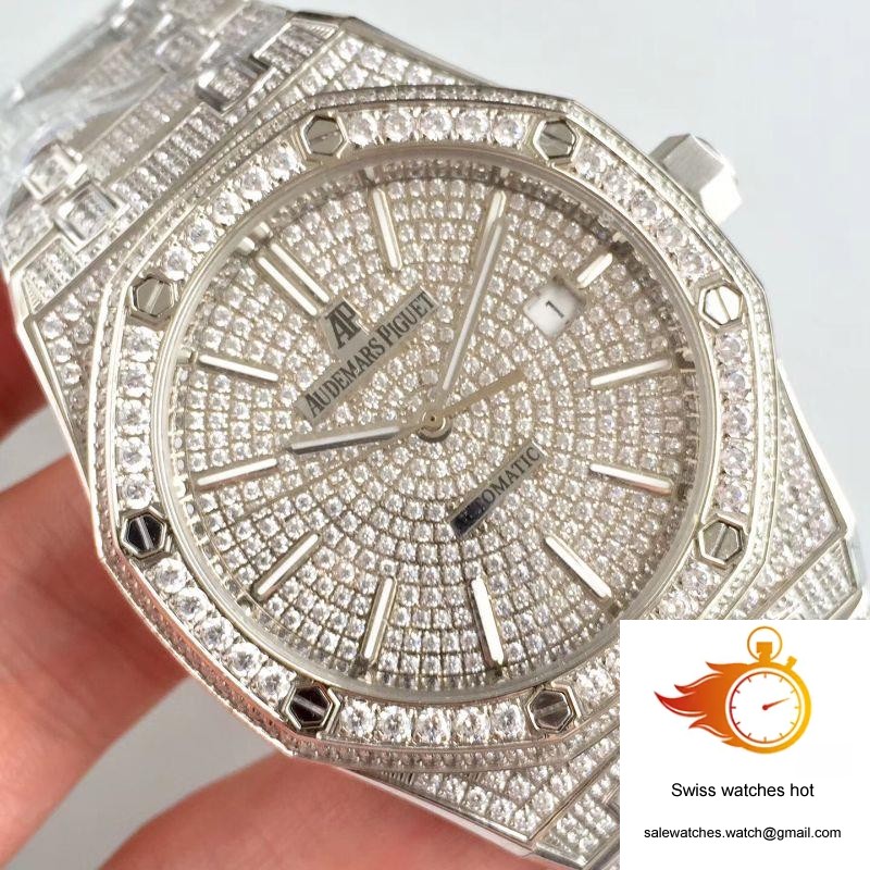 Audemars Piguet Royal Oak 15400.OR Full Diamond White Dial 4 Audemars Piguet Royal Oak 15400.OR Full Diamond White Dial 4