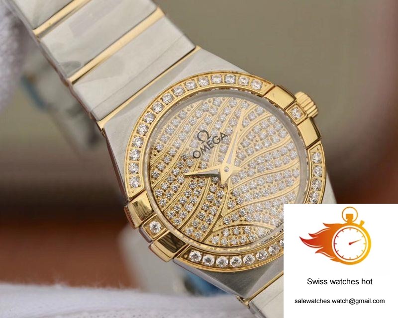 Omega Constellation Ladies 27MM TW Factory Yellow Gold Textured Diamond Dial 4 Omega Constellation Ladies 27MM TW Factory Yellow Gold Textured Diamond Dial 4
