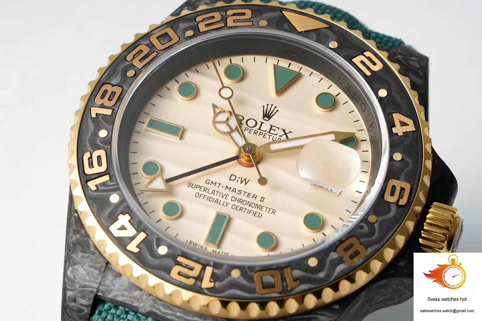 Rolex GMT-MASTER II Diw Carbon Fiber Case Green Fabric Strap 5 Rolex GMT-MASTER II Diw Carbon Fiber Case Green Fabric Strap 5