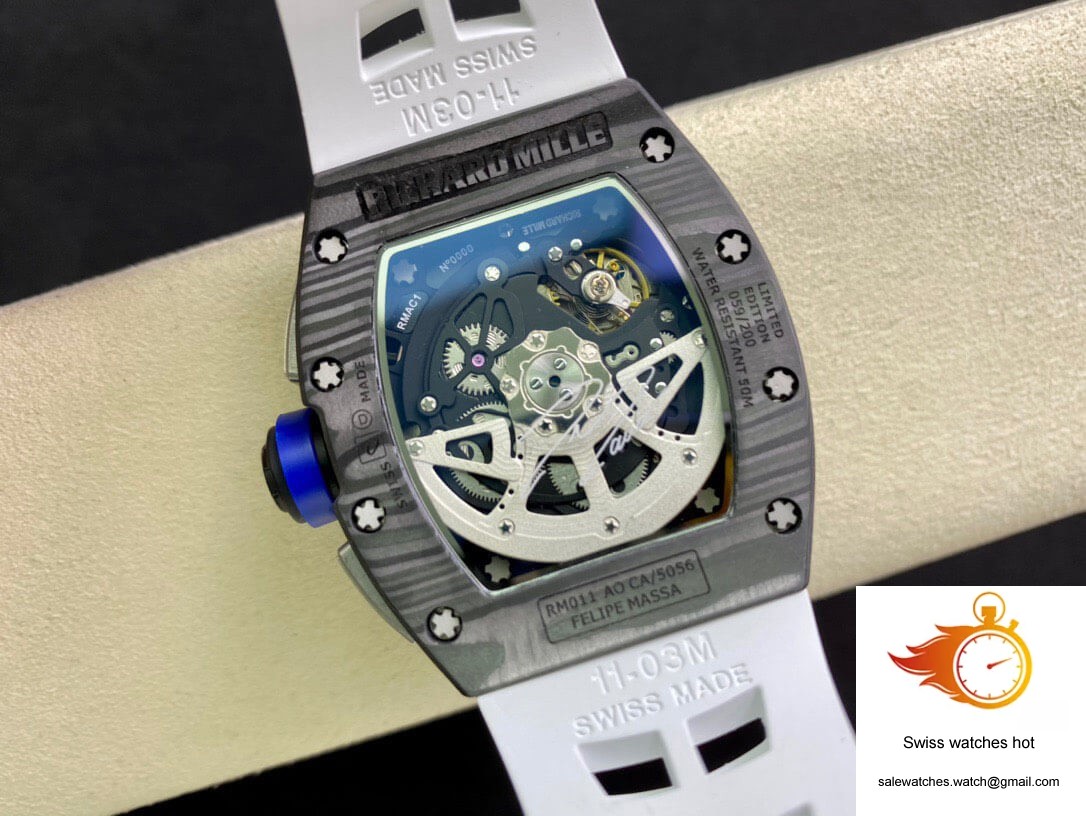 Richard Mille RM011 KV Factory Carbon Fiber White Rubber Strap 6 Richard Mille RM011 KV Factory Carbon Fiber White Rubber Strap 6