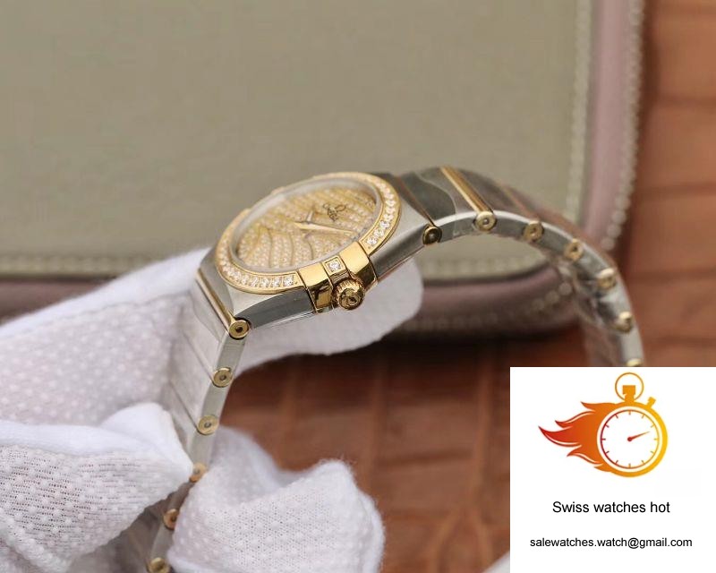 Omega Constellation Ladies 27MM TW Factory Yellow Gold Textured Diamond Dial 6 Omega Constellation Ladies 27MM TW Factory Yellow Gold Textured Diamond Dial 6