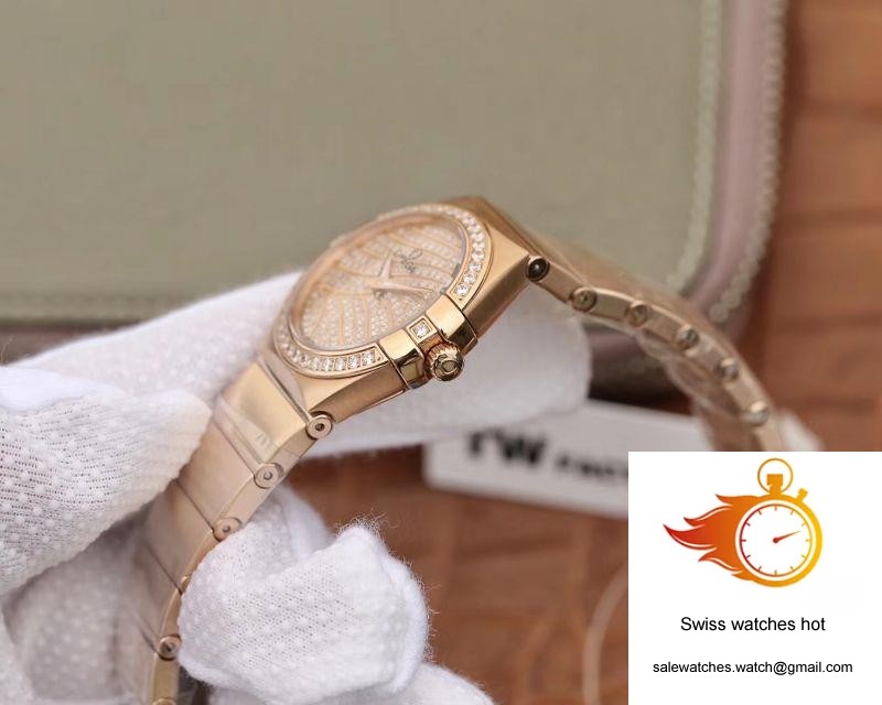 Omega Constellation Ladies 27mm TW Factory 18K Rose Gold Textured Diamond Dial 6 Omega Constellation Ladies 27mm TW Factory 18K Rose Gold Textured Diamond Dial 6